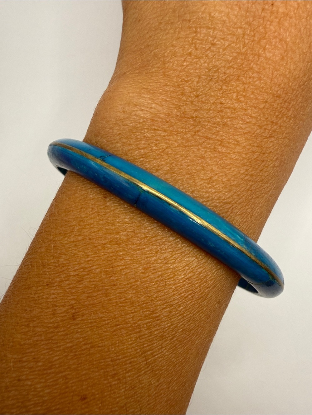 Vintage Blue Gold Thin Stripe Cuff Bangle Statement Bracelet